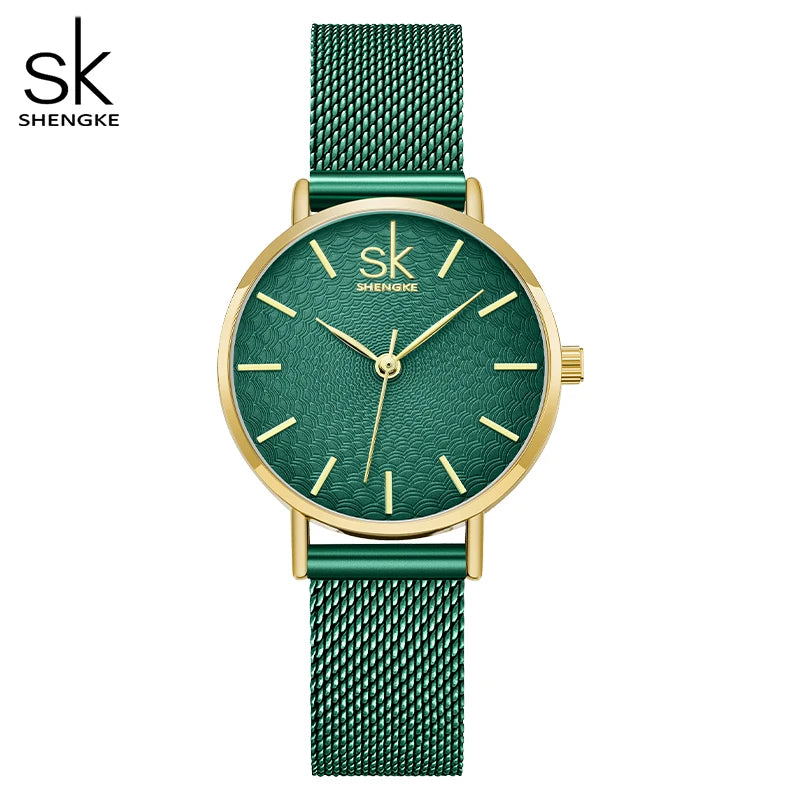 SK Super Slim Sliver Mesh Stainless Steel Quartz Watches Women Top Brand Luxury Casual Clock Ladies Wrist Watch Relogio Feminino