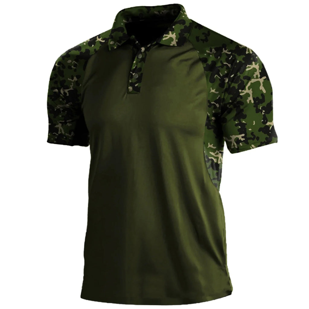 Summer Print Polo Shirts Men Fashion Camouflage Patchwork Short Sleeve Polos Outdoor Sports Fitness Tops Mens Breathable Tees