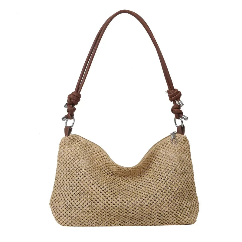 Women New Handmade Braided Straw Bag Large Capacity Beach Shoulder Bag Summer Rattan Woven Tote Boho Fashion Handbag