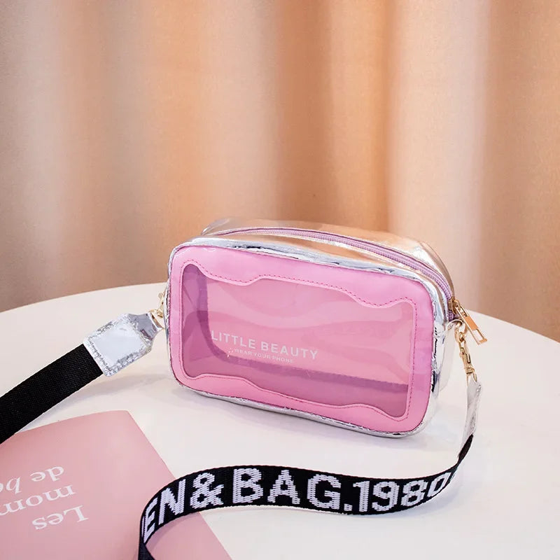 Summer Transparent Jelly Bag Trend Women's Clear PVC Crossbody Bag Candy Color Ladies Wide Shoulder Strap Messenger Beach Bag
