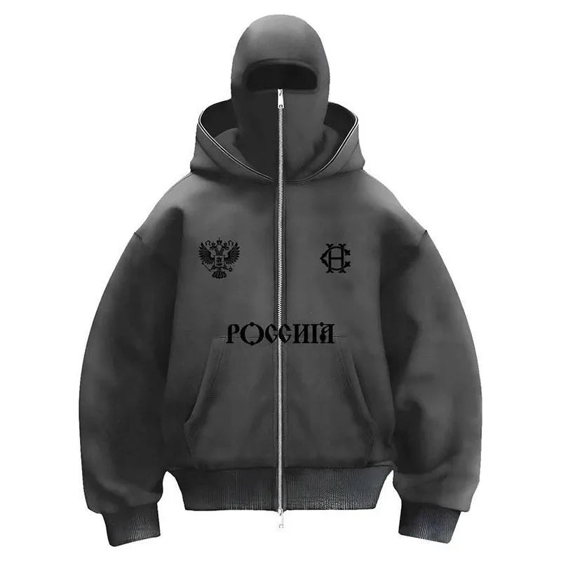 New Balaclava Fashion Double Hoodie Design Hoodie Jacket Hip Hop Street Zipup Hoodie Y2K Men Women Gothic Harajuku Sweatshirt