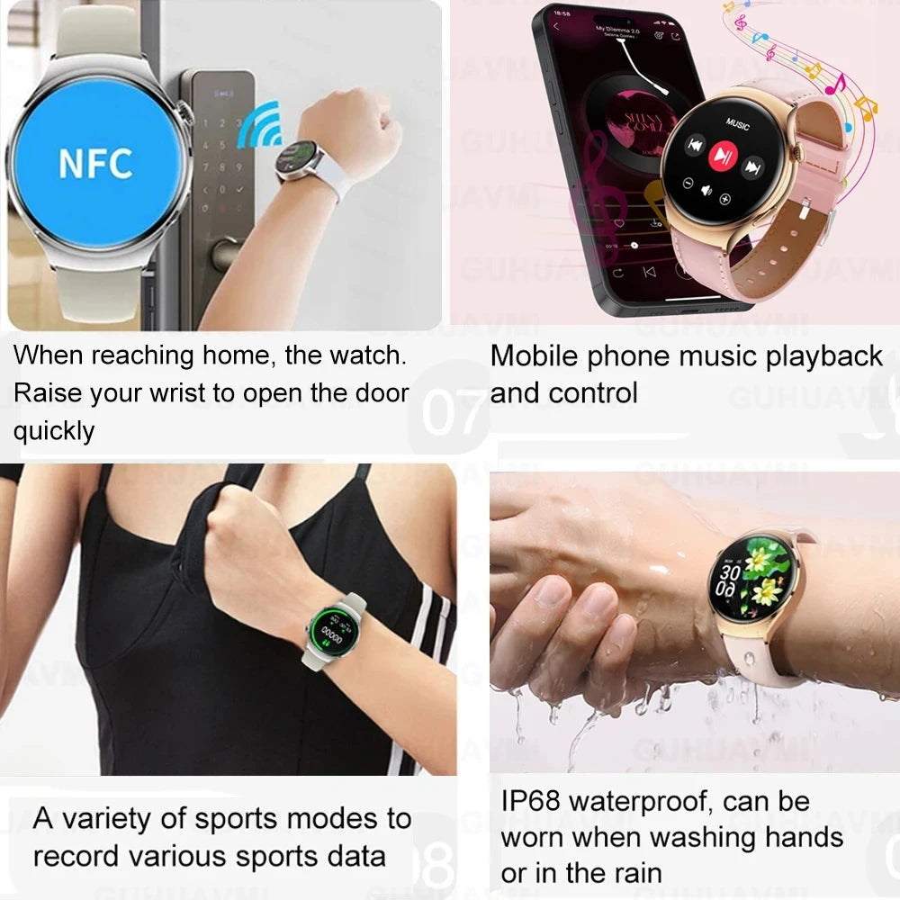 For HUAWEI IOS Women Watch 4 Mini Smart Watch AMOLED NFC Heart Rate Clock BT Call GPS Lady Smartwatch for Women pink Custom dial