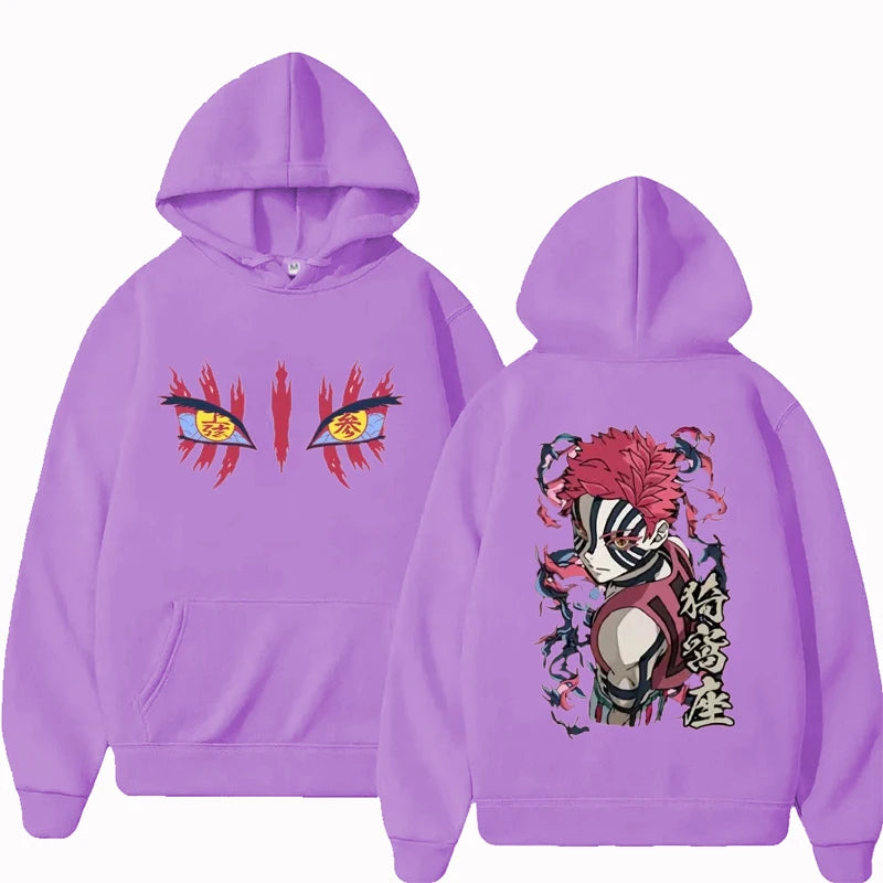 New Anime Akaza Eyes Graphic Hoodie Men Women Clothing Casual Vintage Pullover Male High Quality Fleece Cotton Hoodies