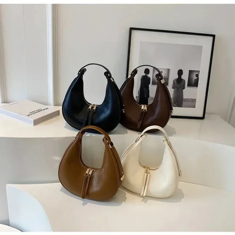 Retro Simple Solid Color Women's Commuter Crescent Bag 2025 High Quality PU Shoulder Bag Elegant High End Bag Сумка Женская