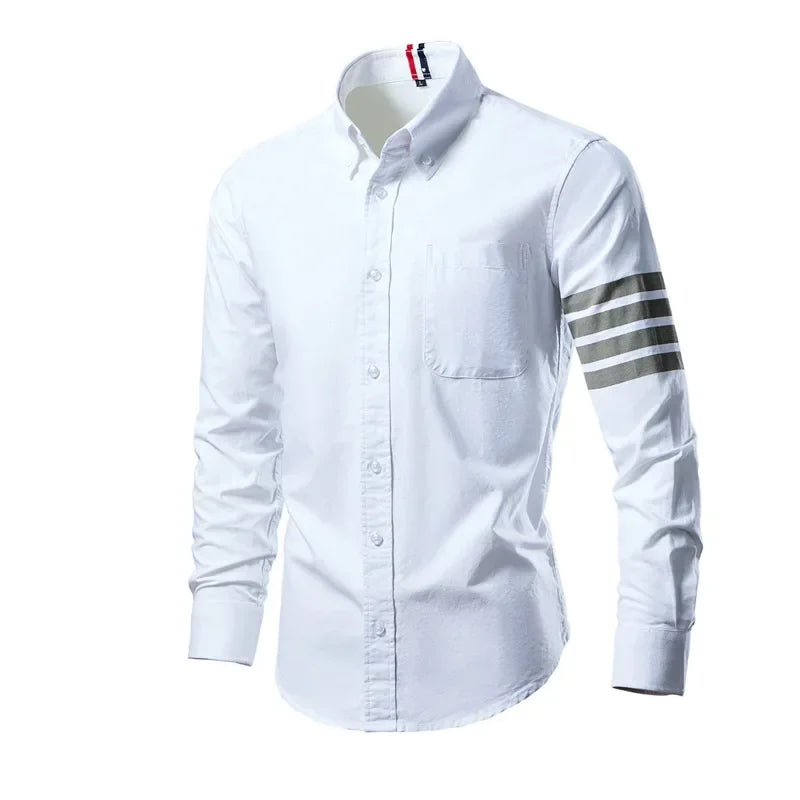 2025 Trend Mens Shirts Casual Soft Thin  Slim Luxury Long Sleeve Striped Solid Shirt Male Streetwear Fashion Leisure Male Top ﻿