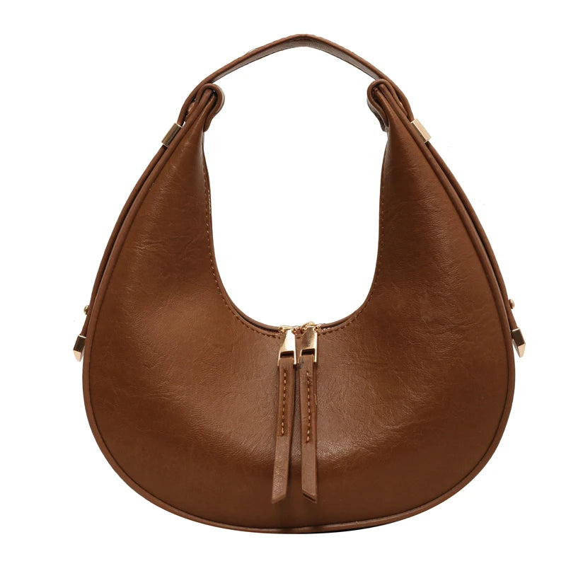 Retro Simple Solid Color Women's Commuter Crescent Bag 2025 High Quality PU Shoulder Bag Elegant High End Bag Сумка Женская