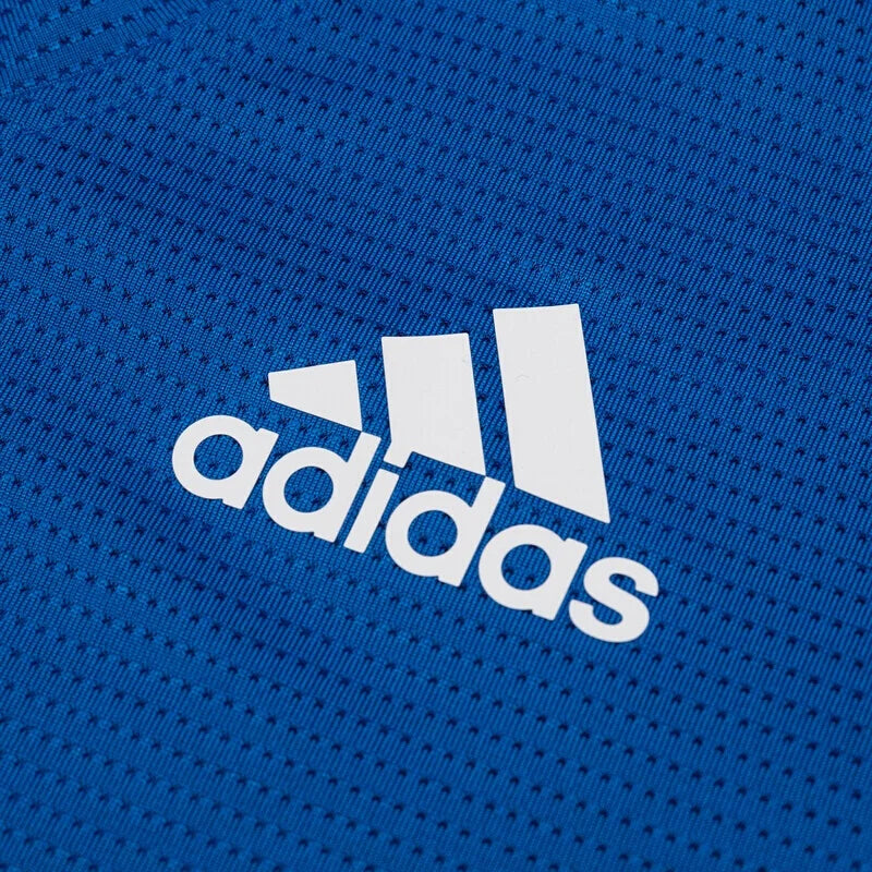 Adidas Men's Blue Short - Sleeve Sports T - Shirt with White Brand Logo for Athletic and Casual Wear