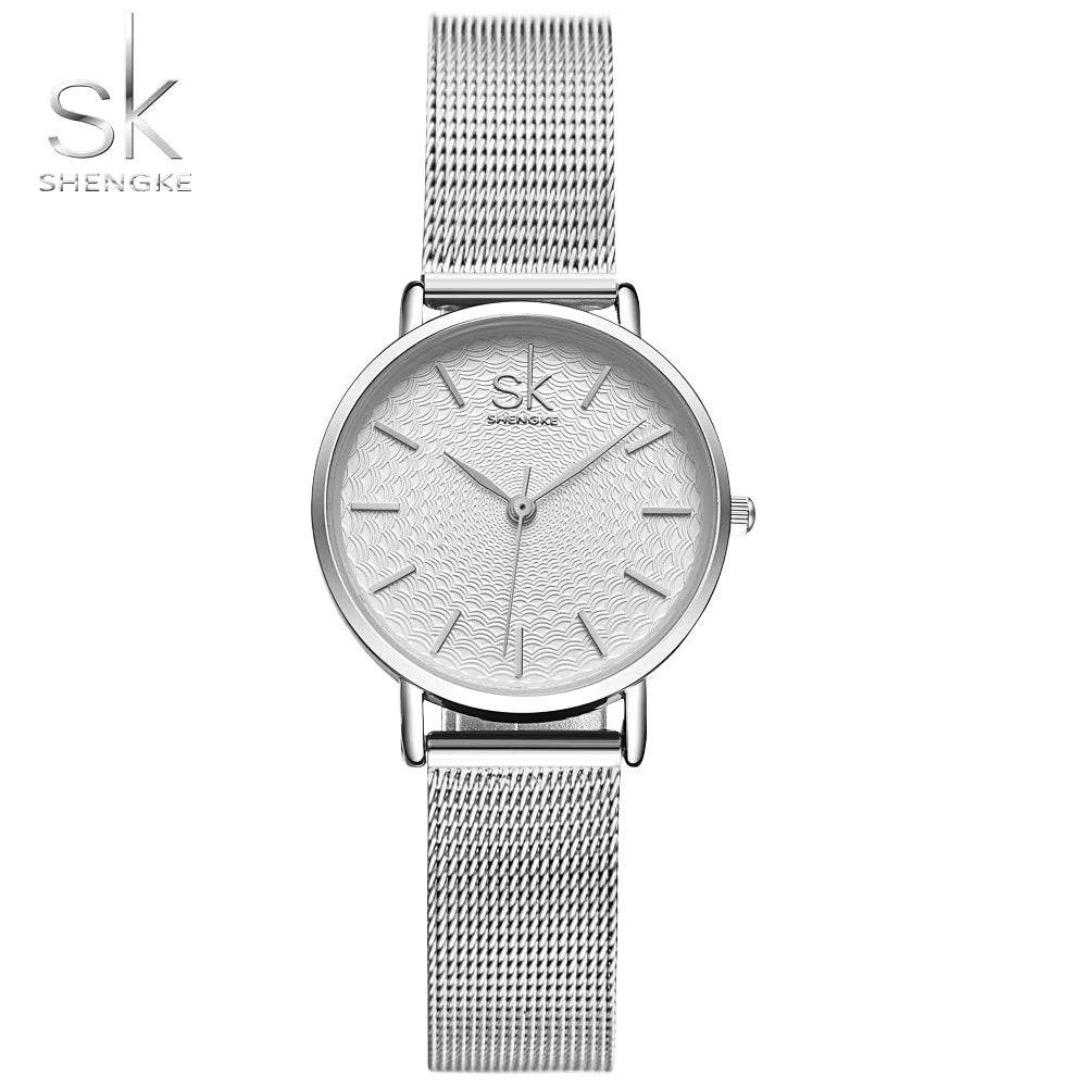 SK Super Slim Sliver Mesh Stainless Steel Quartz Watches Women Top Brand Luxury Casual Clock Ladies Wrist Watch Relogio Feminino