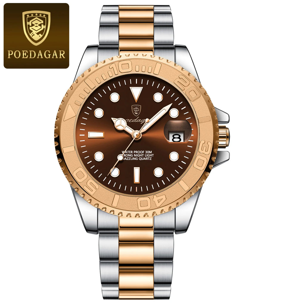 POEDAGAR Luxury Men Watch Business Quartz Man Clock Sports Waterproof Luminous Date Stainless Steel Men's Watches Male Reloj+box