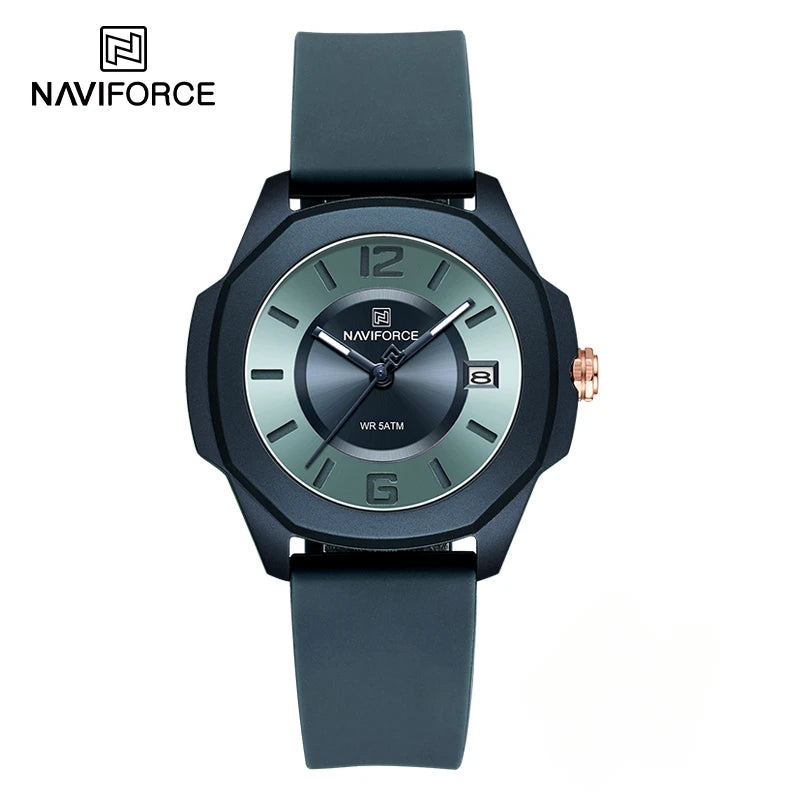 NAVIFORCE 7107 Watch for Women Fashion Elegant Female Quartz Silicone Strap Wristwatch 5ATM Waterproof Date Display Ladies Clock