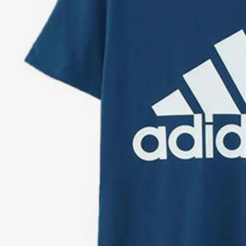 Adidas Men's Navy Blue Short - Sleeve T - Shirt with White Brand Logo and Text for Casual and Sports Wear