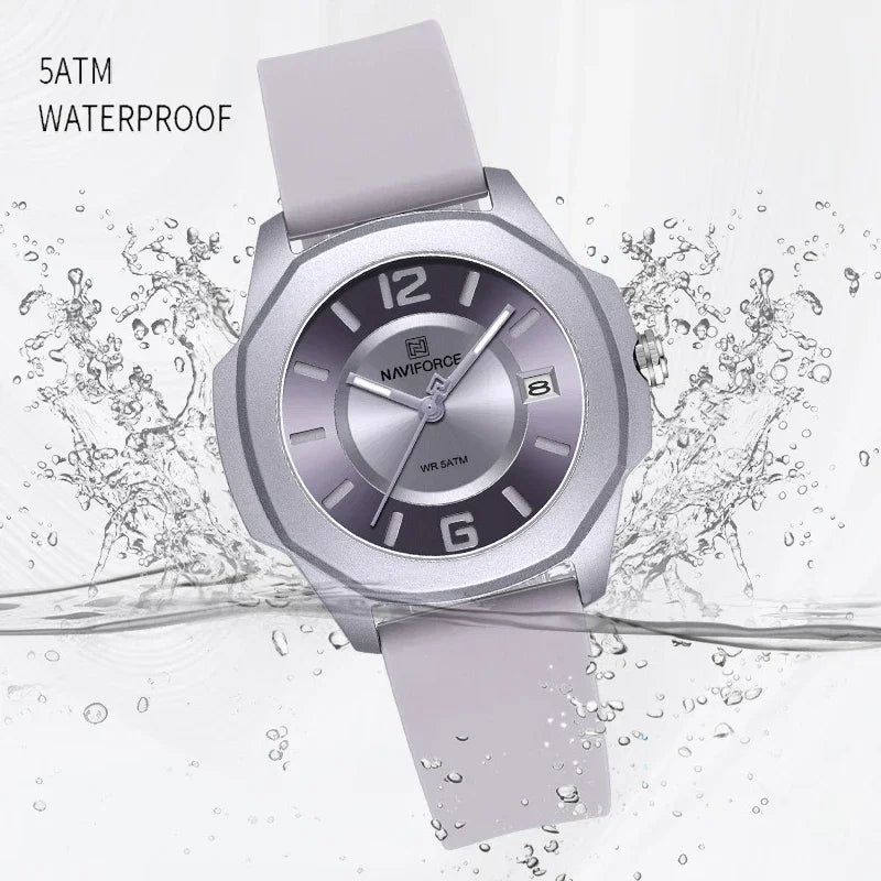 NAVIFORCE 7107 Watch for Women Fashion Elegant Female Quartz Silicone Strap Wristwatch 5ATM Waterproof Date Display Ladies Clock