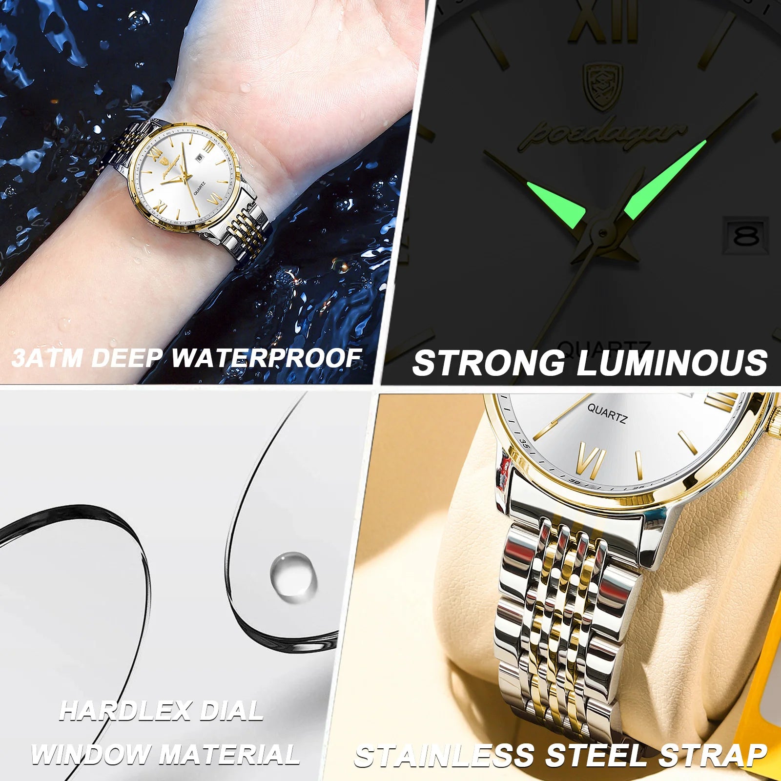 POEDAGAR New Luxury Woman Watch Waterproof Luminous Date Ladies Watch High Quality Stainless Steel Simple Women's Quartz Watches