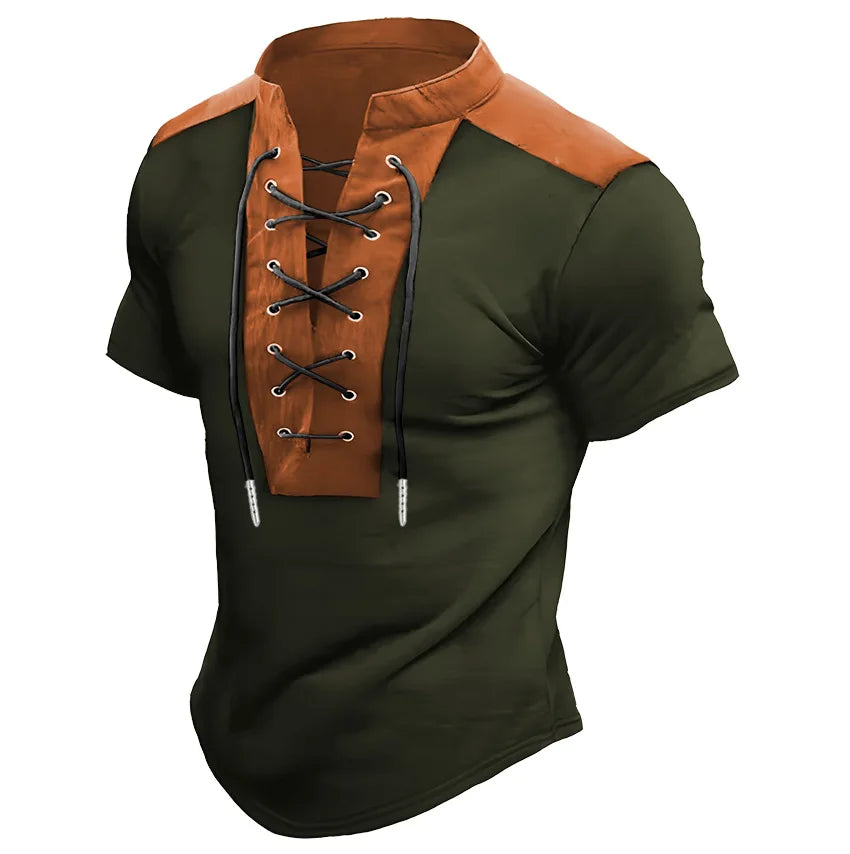 2025 Europe and the United States men's new summer short-sleeved round neck T-shirt drawstring decorative POLO shirt top