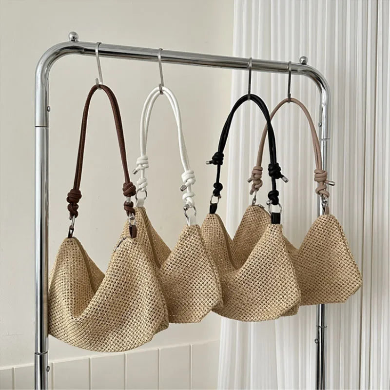 Women New Handmade Braided Straw Bag Large Capacity Beach Shoulder Bag Summer Rattan Woven Tote Boho Fashion Handbag