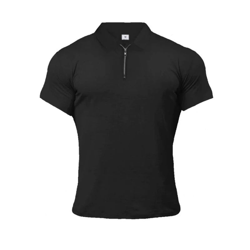 New Summer Fashion Polo Shirt Mens Stretch Cotton Sports Polos Male Zipper Short Sleeve Slim Fit T Shirt Casual Gym Clothing