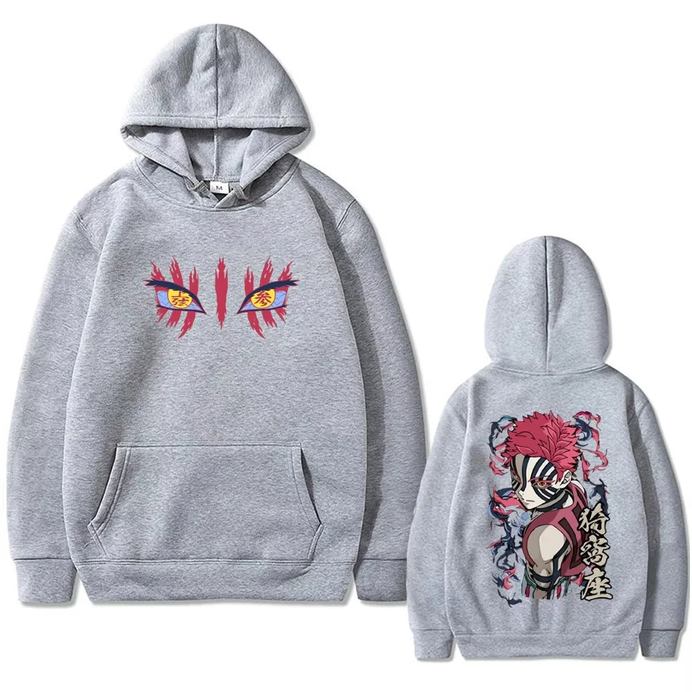 New Anime Akaza Eyes Graphic Hoodie Men Women Clothing Casual Vintage Pullover Male High Quality Fleece Cotton Hoodies