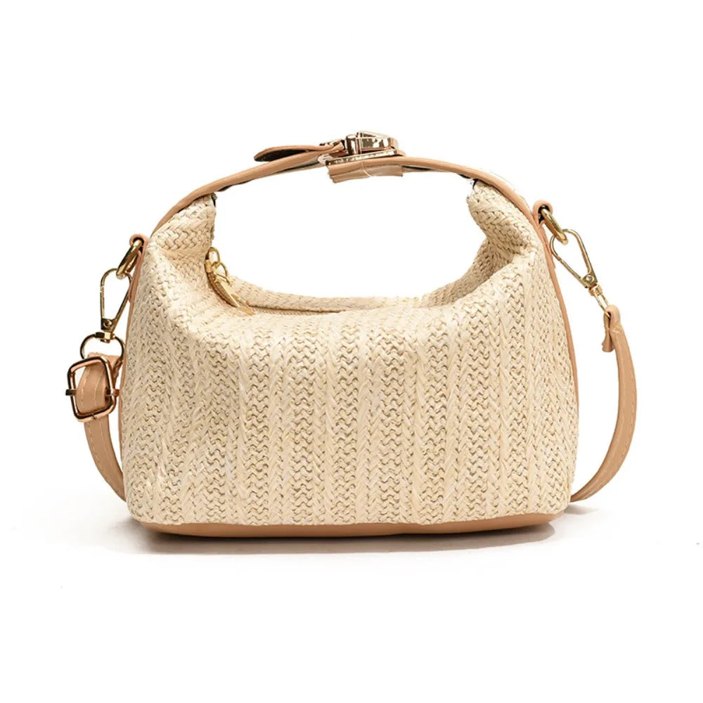 Korean Straw Woven Handbag Women Bag Boho Crossbody Bag Vintage Casual Beach Purse Tote Shoulder Bag