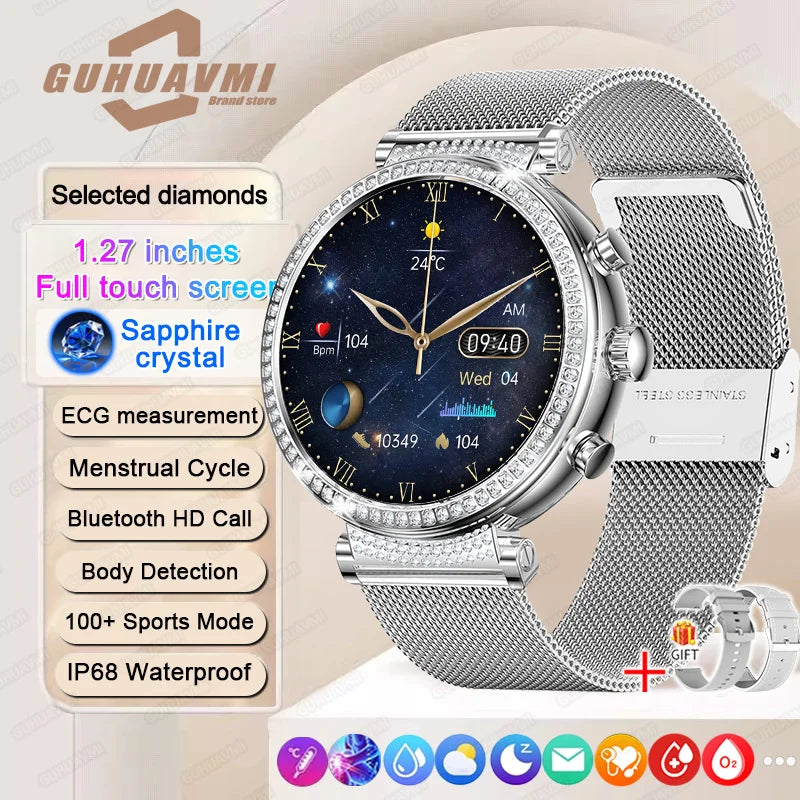 Women diamond Smart Watch ECG Women Health tracking Watch Full Touch Screen BT Call Custom dial Smartwatch For Huawei Xiaomi IOS