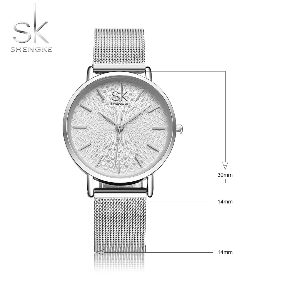SK Super Slim Sliver Mesh Stainless Steel Quartz Watches Women Top Brand Luxury Casual Clock Ladies Wrist Watch Relogio Feminino