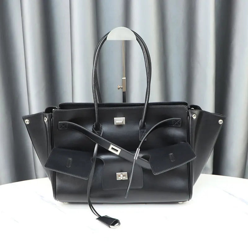Genuine Cowhide Leather Tote Top Women's Bag Large-Capacity Neutral Motorcycle Wing Underarm Messenger Bag for Ladies 2025