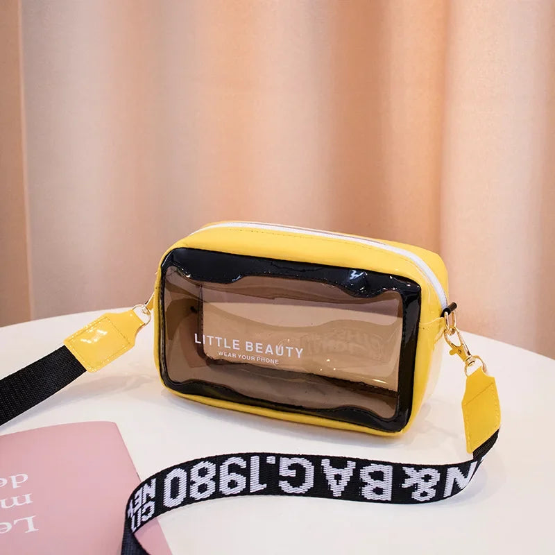 Summer Transparent Jelly Bag Trend Women's Clear PVC Crossbody Bag Candy Color Ladies Wide Shoulder Strap Messenger Beach Bag