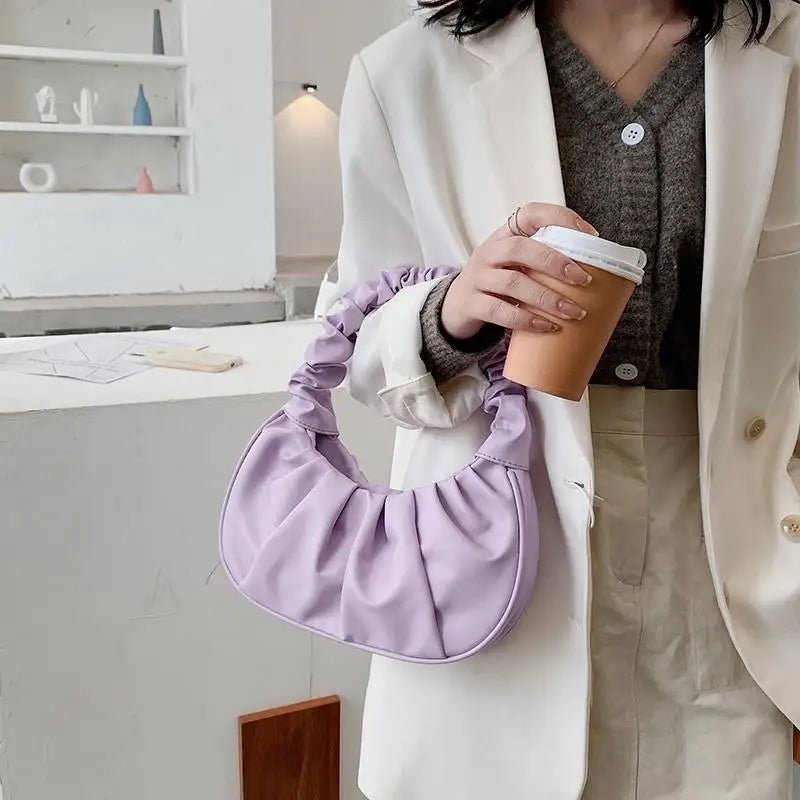 2023 Summer Pleated Handlebags For Women PU Cloud Bags Leisure Armpit Bag Shopping Shoulder Bags Dumpling Handbag Female
