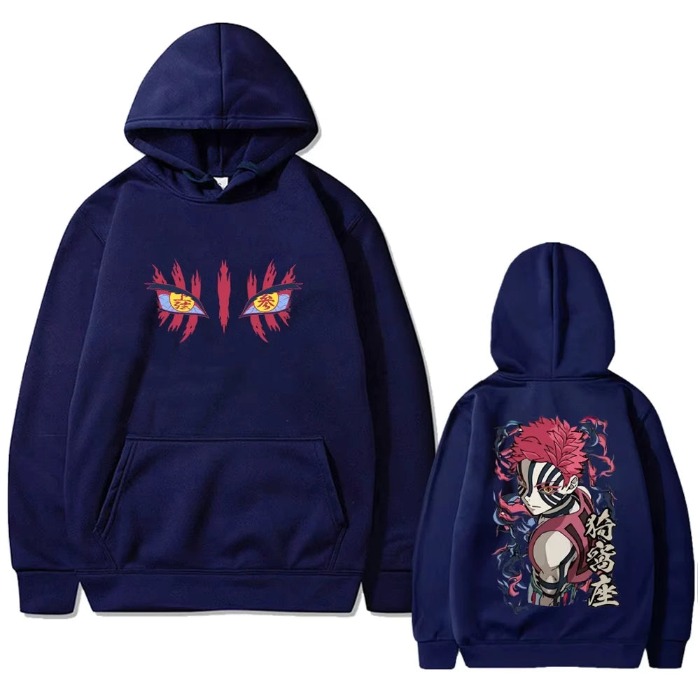 New Anime Akaza Eyes Graphic Hoodie Men Women Clothing Casual Vintage Pullover Male High Quality Fleece Cotton Hoodies