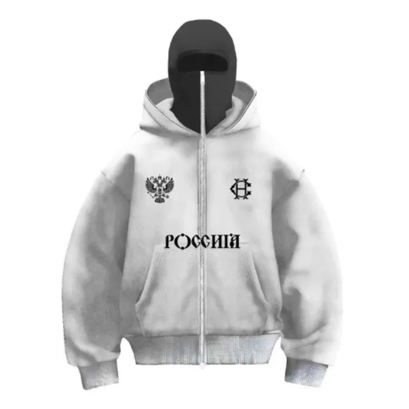 New Balaclava Fashion Double Hoodie Design Hoodie Jacket Hip Hop Street Zipup Hoodie Y2K Men Women Gothic Harajuku Sweatshirt
