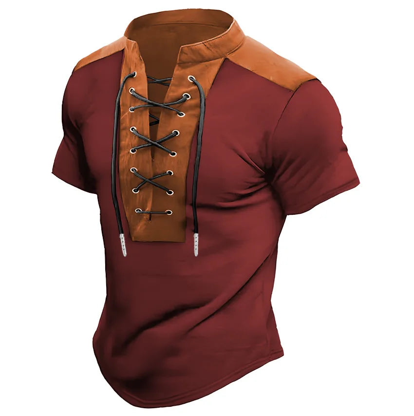 2025 Europe and the United States men's new summer short-sleeved round neck T-shirt drawstring decorative POLO shirt top