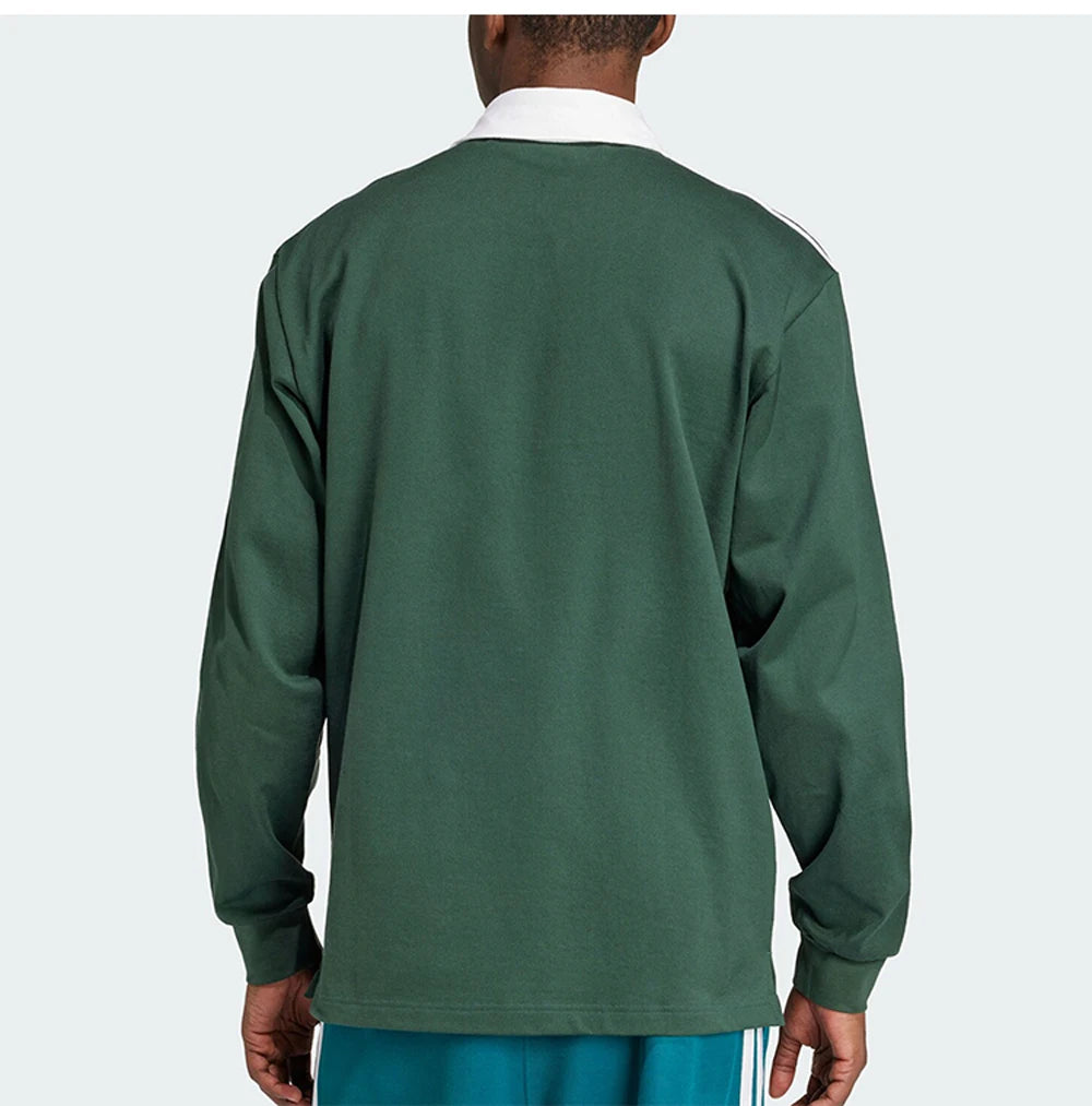 Adidas Originals Men's Dark Green Long - Sleeve Polo Shirt and Teal Track Pants for Casual and Sports Wear