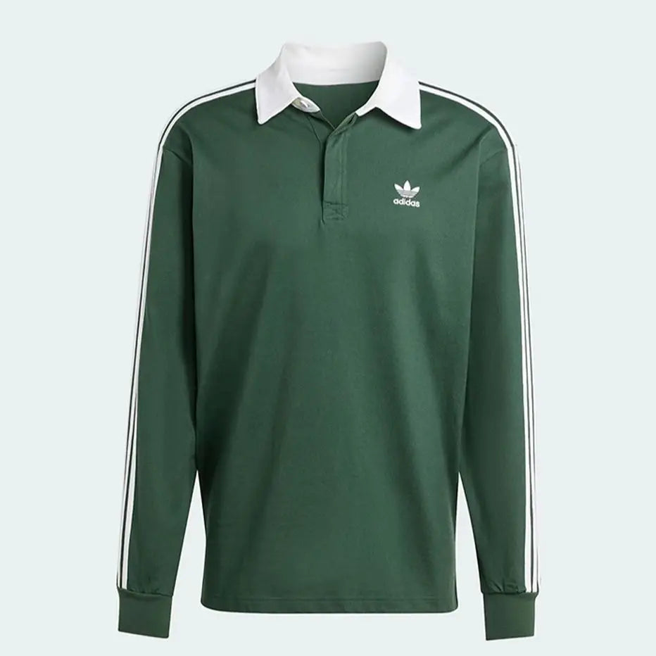 Adidas Originals Men's Dark Green Long - Sleeve Polo Shirt and Teal Track Pants for Casual and Sports Wear