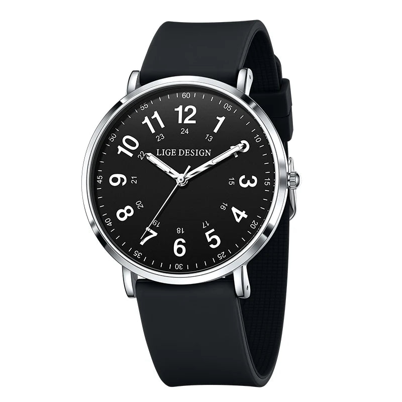 LIGE New Fashion Women's wristwatch Ultra-Thin Quartz Watches for Woman Waterproof Luminous Silicone Ladies Watches Pink Clock
