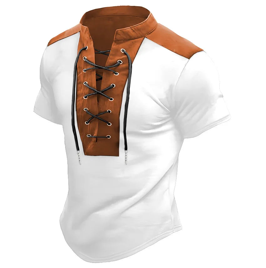 2025 Europe and the United States men's new summer short-sleeved round neck T-shirt drawstring decorative POLO shirt top