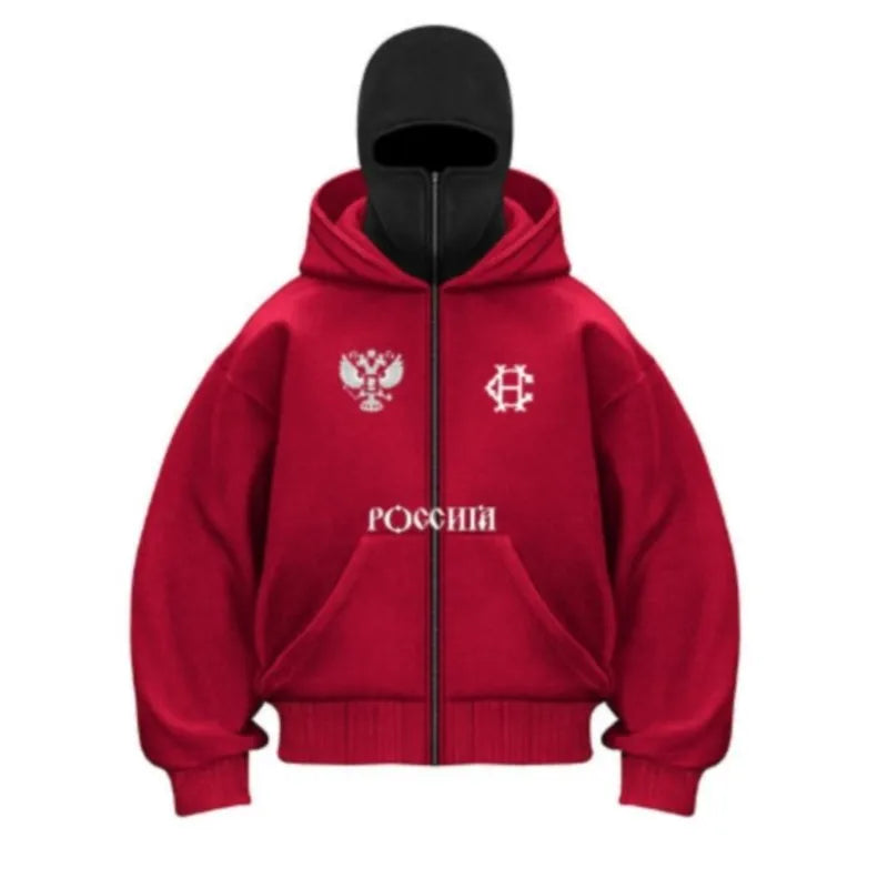 New Balaclava Fashion Double Hoodie Design Hoodie Jacket Hip Hop Street Zipup Hoodie Y2K Men Women Gothic Harajuku Sweatshirt