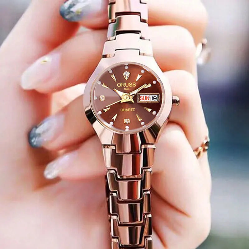 ORUSS Hot Brand Ladies' Watch High Quality Stainless Steel  Waterproof Luminous Pointer Week Calendar Eleganc Women Quartz Watch