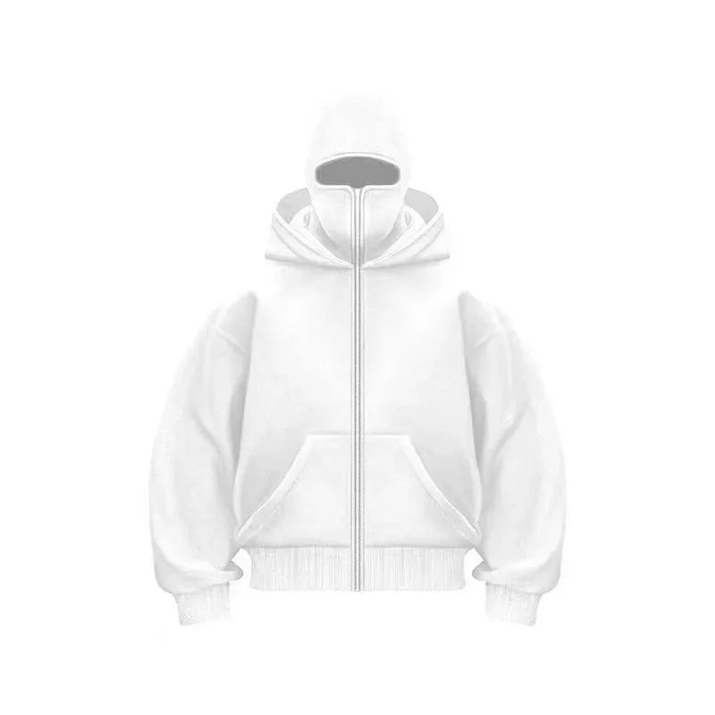 Double Hat Balaclava Hoodies Fashion Hip Hop Winter Windproof Sweatshirt Streetwear Trend ﻿zipper Face Mask Hoodie Jacket Coat