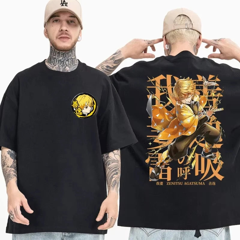 New Agatsuma Zenitsu T-Shirt Anime Unisex Summer New Retro Fashion Men's and Women's Streetwear Personality Short Sleeve