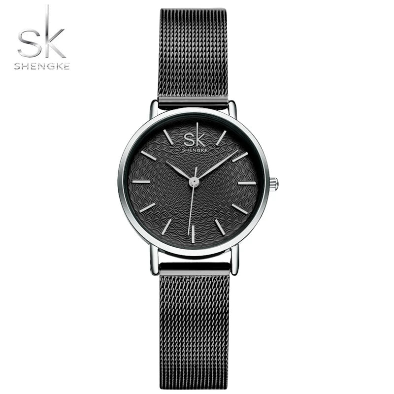 SK Super Slim Sliver Mesh Stainless Steel Quartz Watches Women Top Brand Luxury Casual Clock Ladies Wrist Watch Relogio Feminino