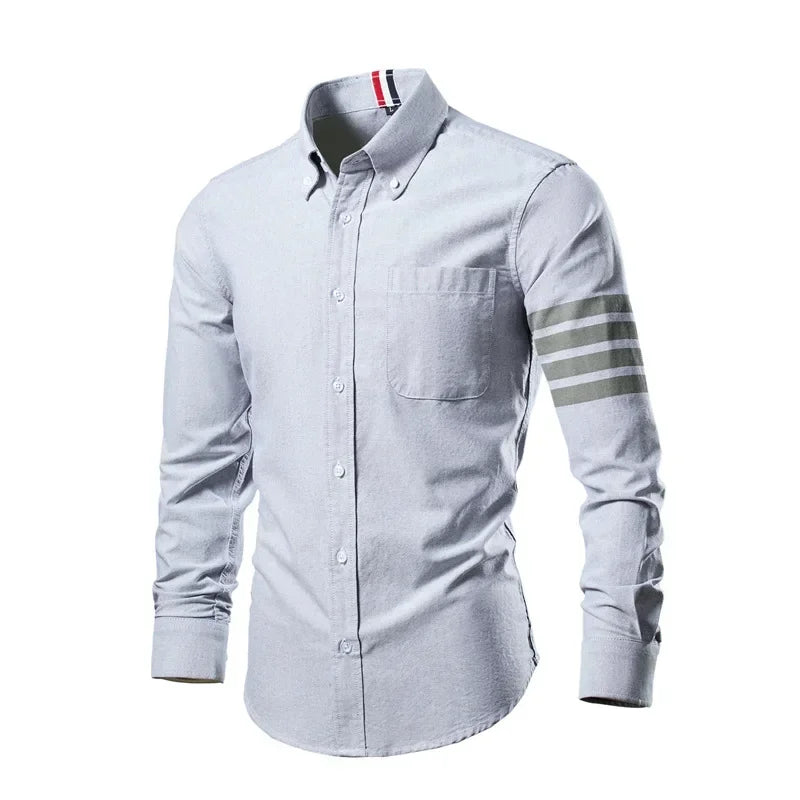 2025 Trend Mens Shirts Casual Soft Thin  Slim Luxury Long Sleeve Striped Solid Shirt Male Streetwear Fashion Leisure Male Top ﻿