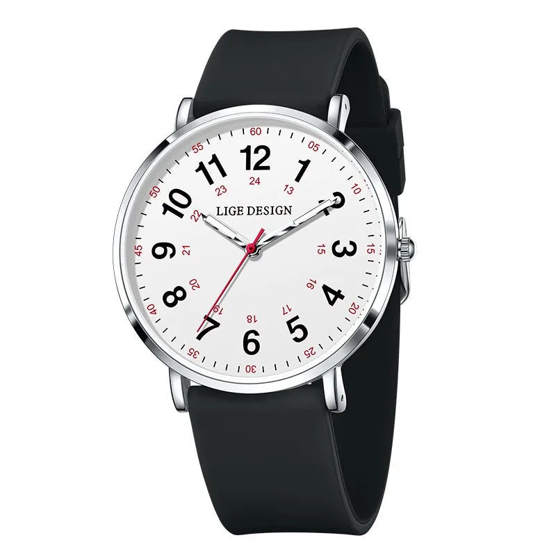 LIGE New Fashion Women's wristwatch Ultra-Thin Quartz Watches for Woman Waterproof Luminous Silicone Ladies Watches Pink Clock