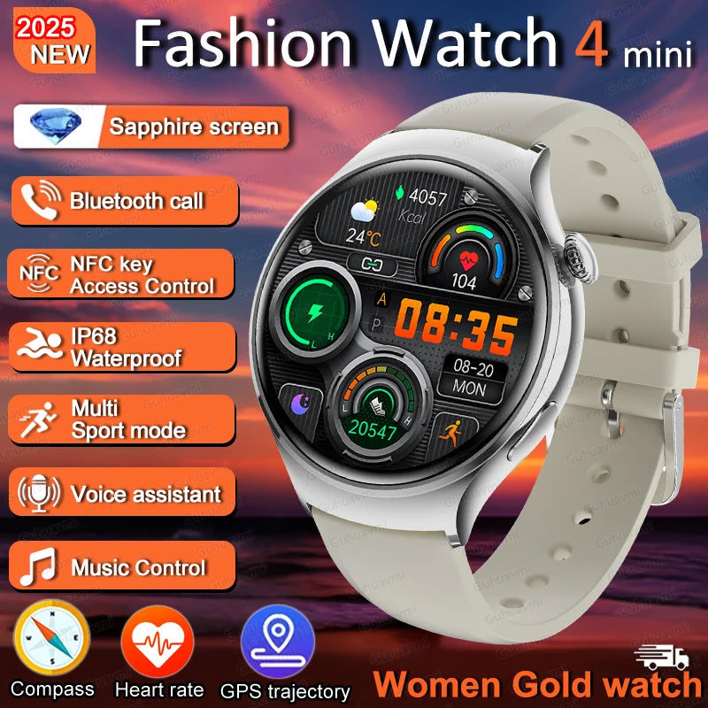 For HUAWEI IOS Women Watch 4 Mini Smart Watch AMOLED NFC Heart Rate Clock BT Call GPS Lady Smartwatch for Women pink Custom dial