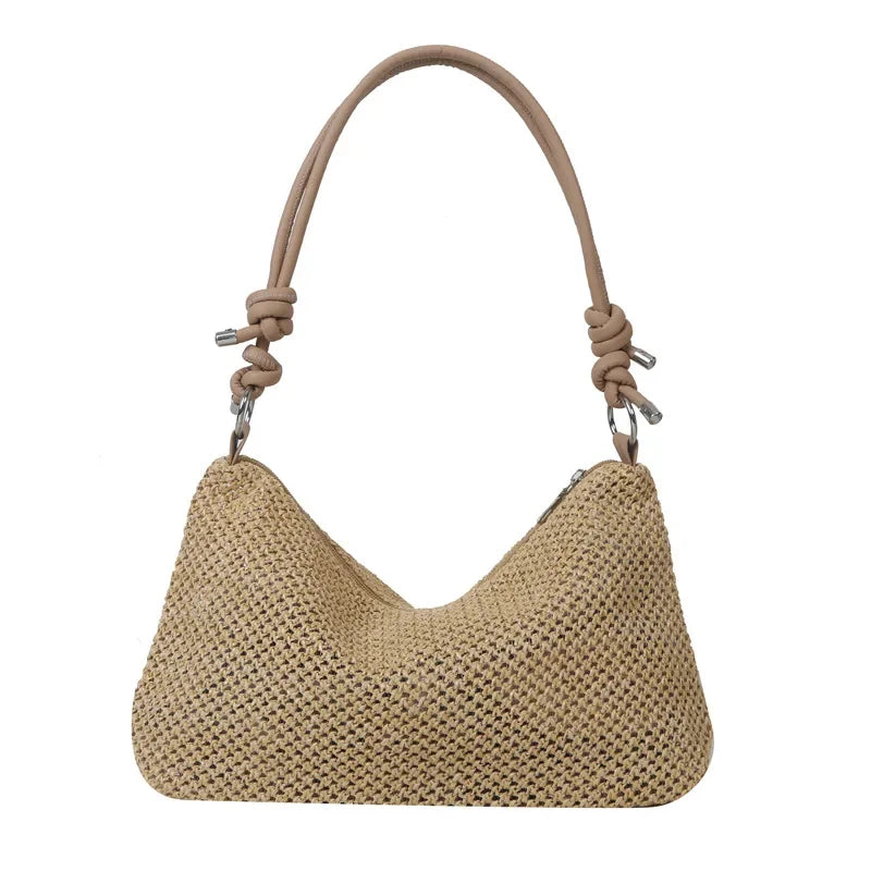 Women New Handmade Braided Straw Bag Large Capacity Beach Shoulder Bag Summer Rattan Woven Tote Boho Fashion Handbag