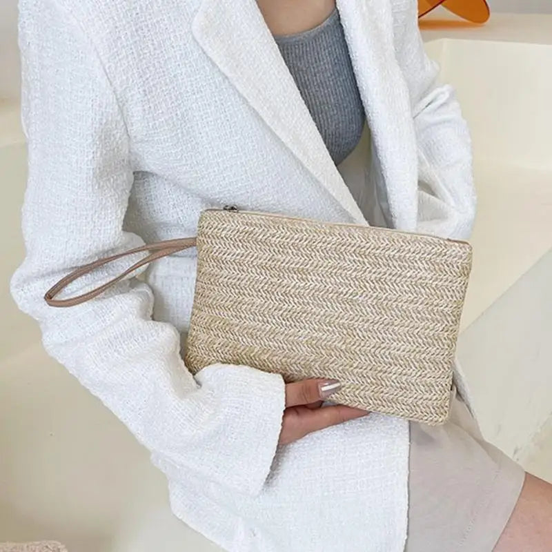28GD Weaving Bag for Women Summer Beach Straw Bag Straw Clutch Purse Wristlet Bag