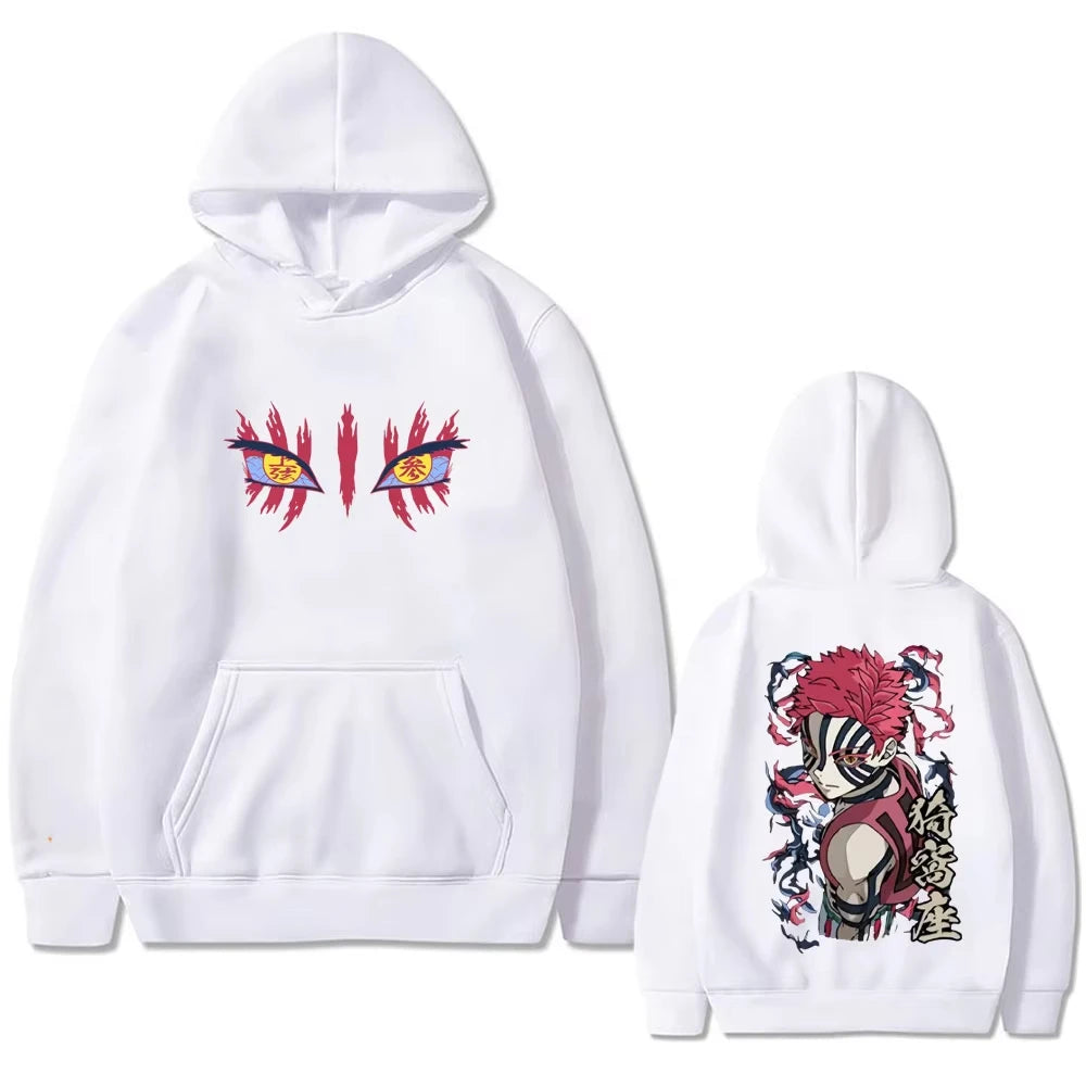 New Anime Akaza Eyes Graphic Hoodie Men Women Clothing Casual Vintage Pullover Male High Quality Fleece Cotton Hoodies