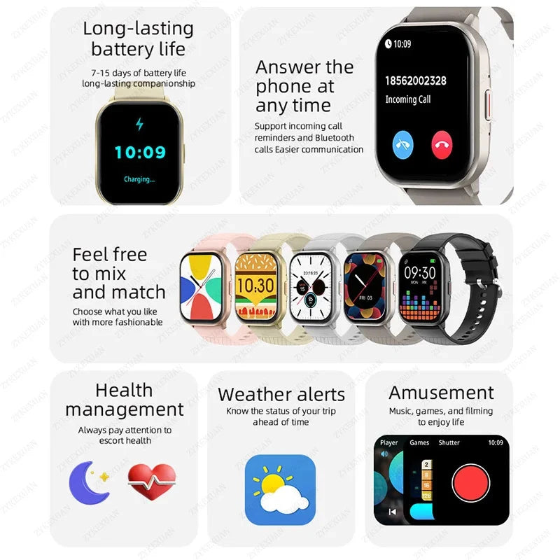 New For Xiaomi 100+ Sports Mode Smart Watch Men Women Heart Rate Blood Pressure HD Bluetooth Call Waterproof Sports Smart Watch