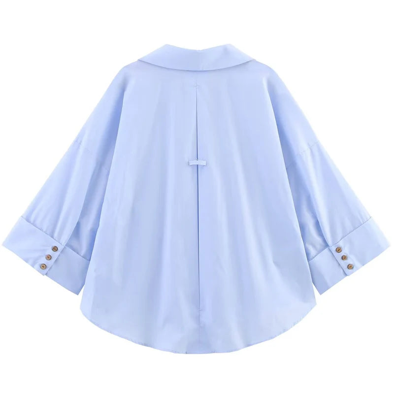 HXAO 2025 Women's Shirt Summer Crop Oversized Shirts & Blouses White Blue Rose Brown Striped Shirt Elegant Long Sleeve blouses