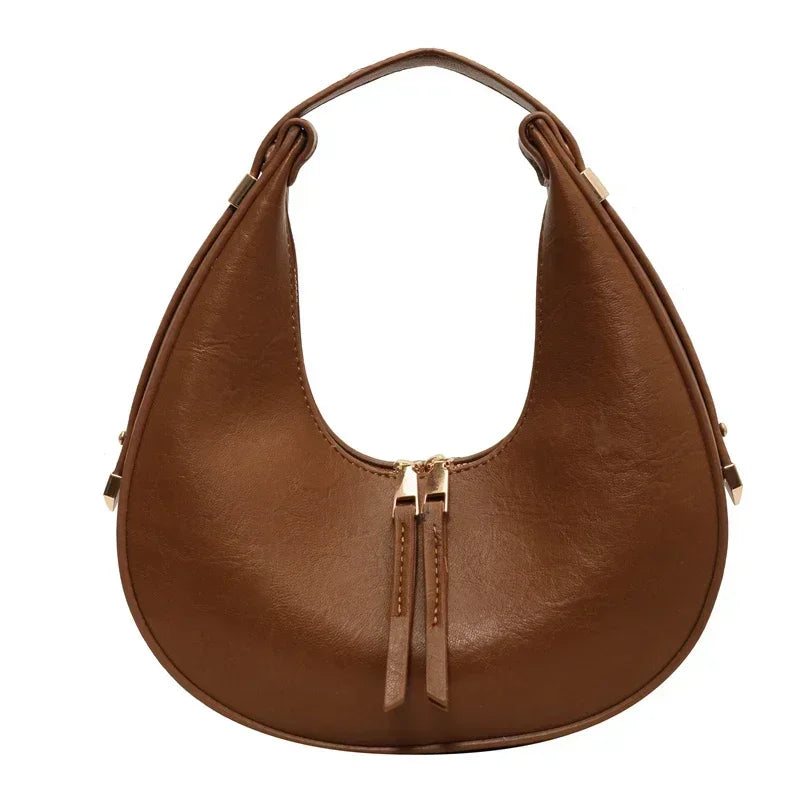 Retro Simple Solid Color Women's Commuter Crescent Bag 2025 High Quality PU Shoulder Bag Elegant High End Bag Сумка Женская
