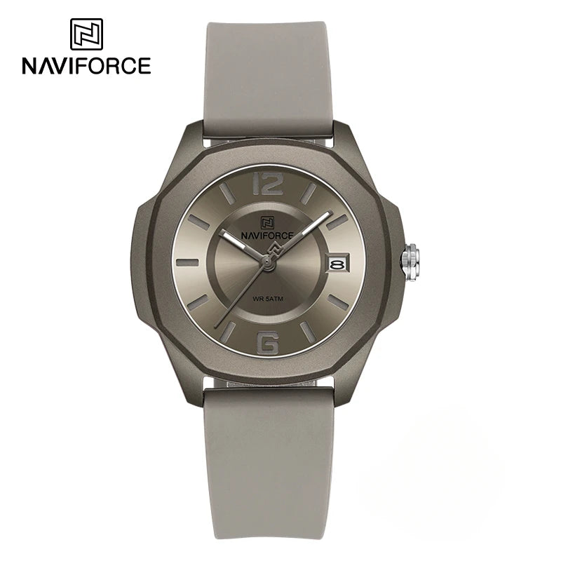 NAVIFORCE 7107 Watch for Women Fashion Elegant Female Quartz Silicone Strap Wristwatch 5ATM Waterproof Date Display Ladies Clock