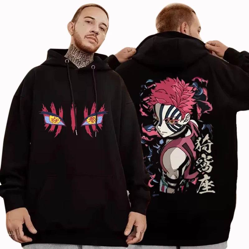 New Anime Akaza Eyes Graphic Hoodie Men Women Clothing Casual Vintage Pullover Male High Quality Fleece Cotton Hoodies